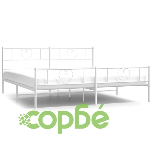 Метална рамка за легло с горна и долна табла, бяла, 183x213 см ➤ топ цена ➤ sorbe.bg