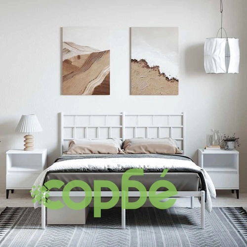 Метална рамка за легло с горна табла, бяла, 150x200 см ➤ топ цена ➤ sorbe.bg