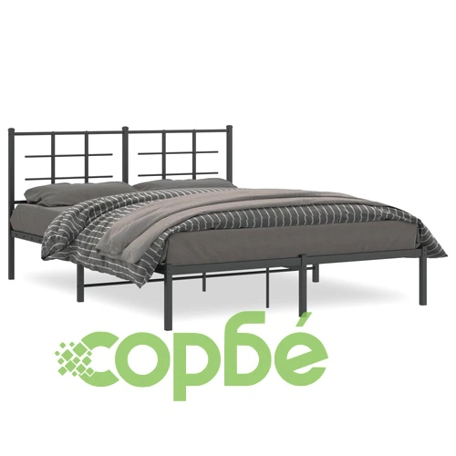 Метална рамка за легло с горна табла, черна, 160x200 см ➤ топ цена ➤ sorbe.bg