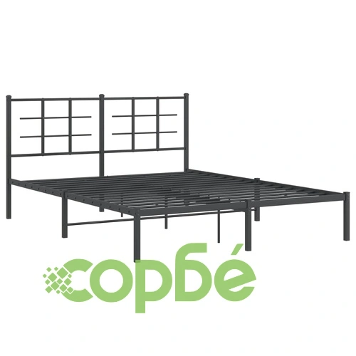 Метална рамка за легло с горна табла, черна, 160x200 см ➤ топ цена ➤ sorbe.bg