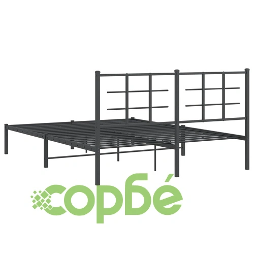 Метална рамка за легло с горна табла, черна, 160x200 см ➤ топ цена ➤ sorbe.bg