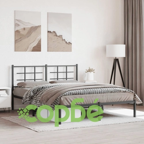 Метална рамка за легло с горна табла, черна, 160x200 см ➤ топ цена ➤ sorbe.bg