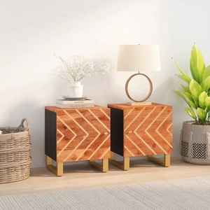 Нощни шкафчета, 2 бр, кафяво и черно, мангово дърво масив