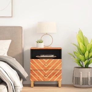 Нощно шкафче, кафяво и черно, 50x33x60 см, мангово дърво масив