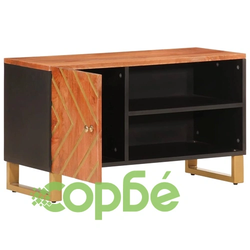 ТВ шкаф, кафяво и черно, 80x31,5x46 см, масивно мангово дърво ➤ топ цена ➤ sorbe.bg