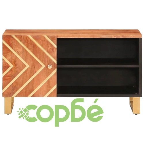 ТВ шкаф, кафяво и черно, 80x31,5x46 см, масивно мангово дърво ➤ топ цена ➤ sorbe.bg