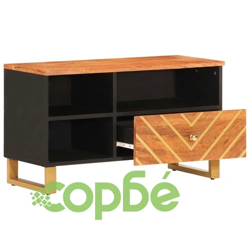 ТВ шкаф, кафяво и черно, 80x33,5x46 см, масивно мангово дърво ➤ топ цена ➤ sorbe.bg