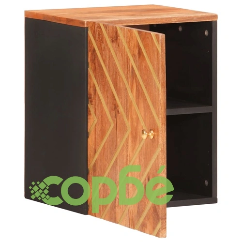 Стенен шкаф за баня, кафяво и черно, масивно дърво манго ➤ топ цена ➤ sorbe.bg