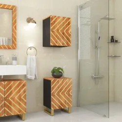 Шкаф за баня, кафяво и черно, 38x33,5x58 см, манго масив