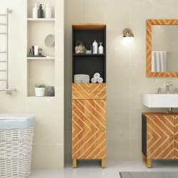 Шкаф за баня, кафяво и черно, 38x33,5x160, манго масив