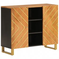 Страничен шкаф, кафяво и черно, 90x33,5x75 см, манго масив