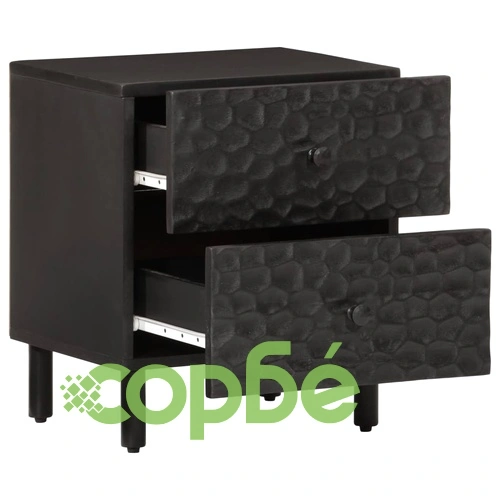 Нощно шкафче, черно, 40x33x46 см, мангово дърво масив ➤ топ цена ➤ sorbe.bg