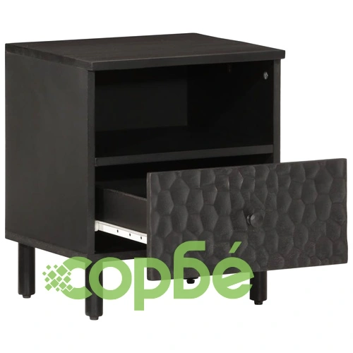 Нощно шкафче, черно, 40x33x46 см, мангово дърво масив ➤ топ цена ➤ sorbe.bg