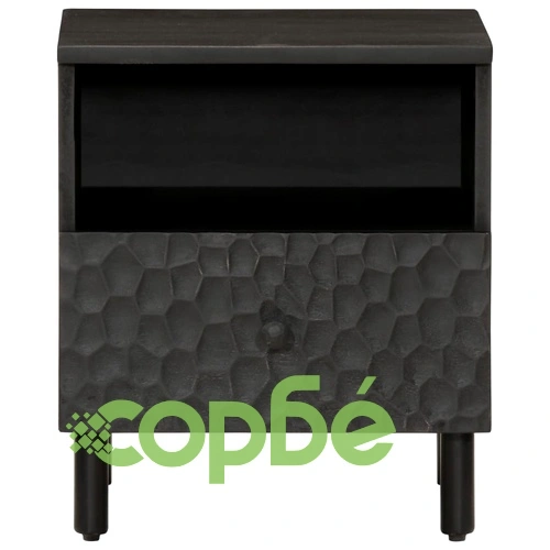 Нощно шкафче, черно, 40x33x46 см, мангово дърво масив ➤ топ цена ➤ sorbe.bg