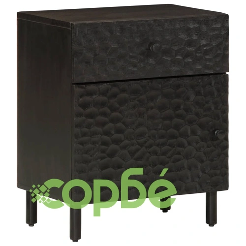 Нощно шкафче, черно, 50x33x60 см, мангово дърво масив ➤ топ цена ➤ sorbe.bg
