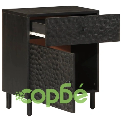 Нощно шкафче, черно, 50x33x60 см, мангово дърво масив ➤ топ цена ➤ sorbe.bg