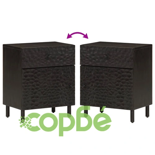 Нощно шкафче, черно, 50x33x60 см, мангово дърво масив ➤ топ цена ➤ sorbe.bg