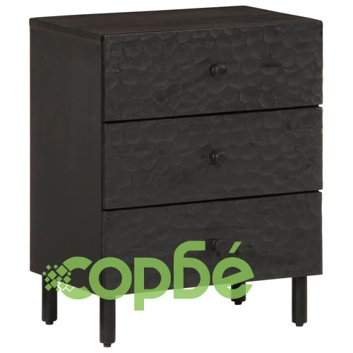 Нощно шкафче, черно, 50x33x60 см, мангово дърво масив ➤ топ цена ➤ sorbe.bg