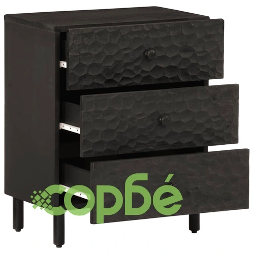 Нощно шкафче, черно, 50x33x60 см, мангово дърво масив ➤ топ цена ➤ sorbe.bg