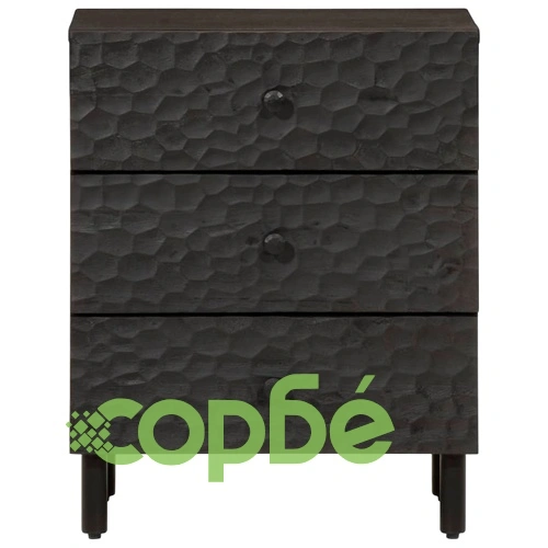 Нощно шкафче, черно, 50x33x60 см, мангово дърво масив ➤ топ цена ➤ sorbe.bg