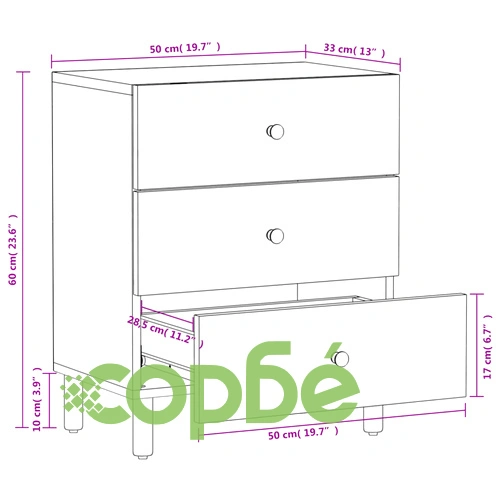 Нощно шкафче, черно, 50x33x60 см, мангово дърво масив ➤ топ цена ➤ sorbe.bg