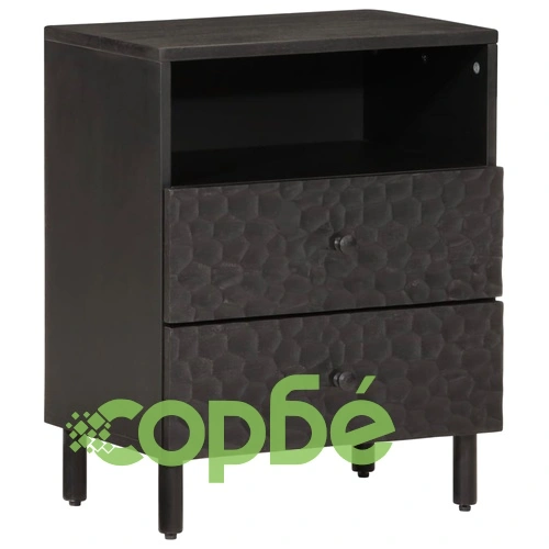 Нощно шкафче, черно, 50x33x60 см, мангово дърво масив ➤ топ цена ➤ sorbe.bg