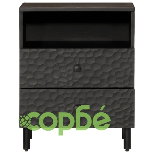 Нощно шкафче, черно, 50x33x60 см, мангово дърво масив ➤ топ цена ➤ sorbe.bg