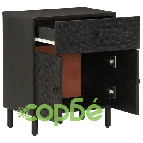 Нощно шкафче, черно, 50x33x60 см, мангово дърво масив ➤ топ цена ➤ sorbe.bg