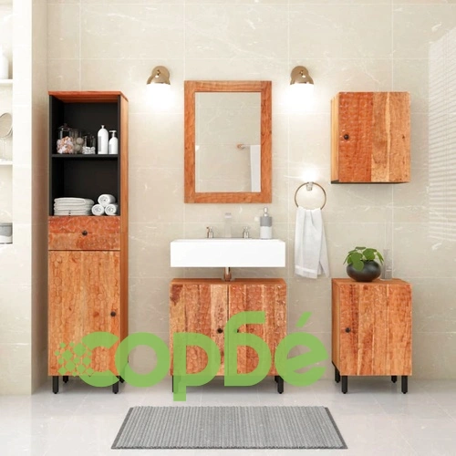 Шкаф за баня 38x33x160 см масивно акациево дърво ➤ топ цена ➤ sorbe.bg