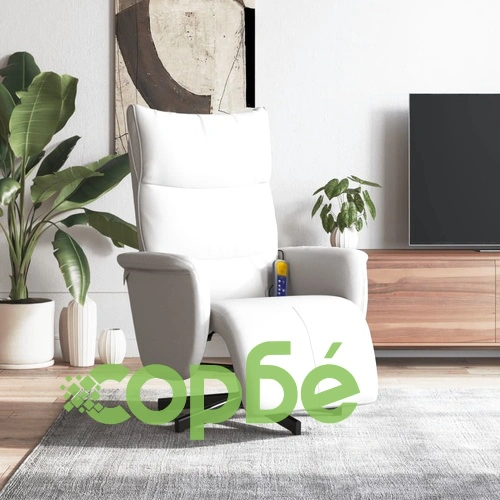 Масажен реклайнер стол с опора за крака, бял, изкуствена кожа ➤ топ цена ➤ sorbe.bg