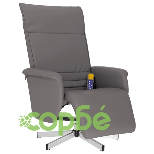 Масажен реклайнер стол с опора за крака, сив, изкуствена кожа ➤ топ цена ➤ sorbe.bg