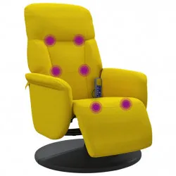 Масажен реклайнер стол с поставка за крака, жълт, кадифе