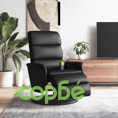 Масажен реклайнер стол с опора за крака, черен, изкуствена кожа ➤ топ цена ➤ sorbe.bg