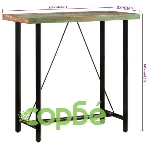 Бар маса 110x55x107 см масивно регенерирано дърво и желязо ➤ топ цена ➤ sorbe.bg