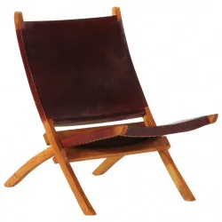 Сгъваем релаксиращ стол, тъмнокафяв, естествена кожа