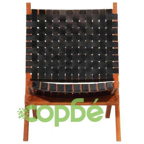 Сгъваем релаксиращ стол, черен, естествена кожа ➤ топ цена ➤ sorbe.bg