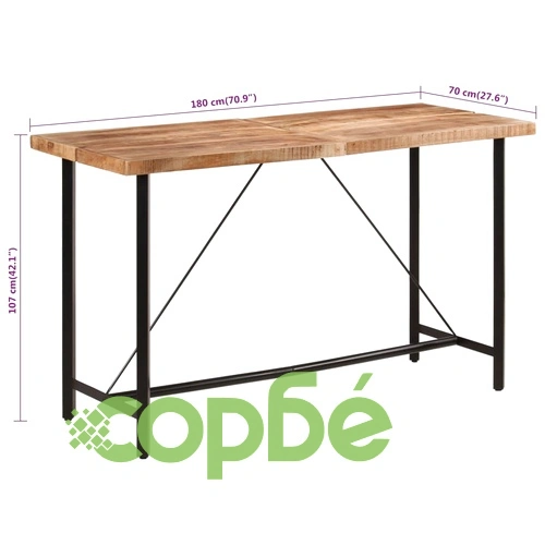 Бар маса 180x70x107 см масивно мангово дърво и желязо ➤ топ цена ➤ sorbe.bg