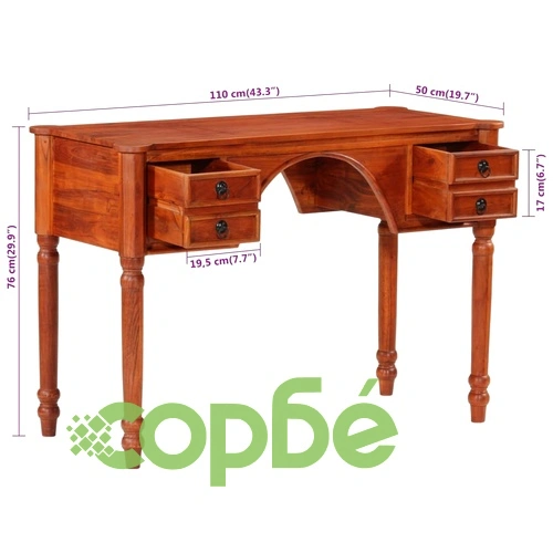 Бюро с чекмеджета 110x50x76 см масивна акация ➤ топ цена ➤ sorbe.bg