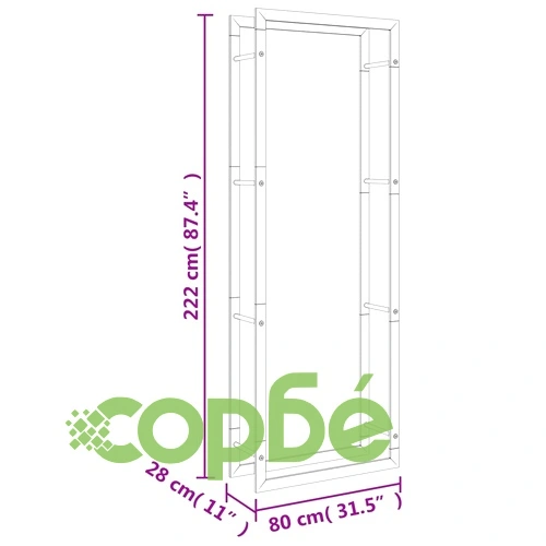 Стойка за дърва за огрев, 80x28x222 см, неръждаема стомана ➤ топ цена ➤ sorbe.bg