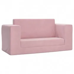 Детско диванче-легло, 2-местно, розово, мек плюш