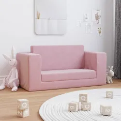 Детско диванче-легло, 2-местно, розово, мек плюш