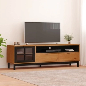 ТВ шкаф със стъклени вратички FLAM 158x40x50 см бор масив