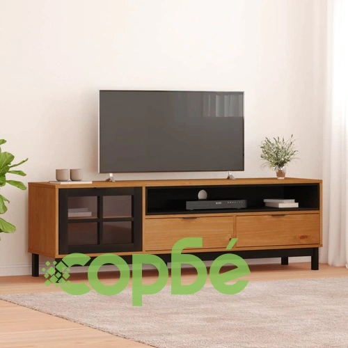 ТВ шкаф със стъклени вратички FLAM 158x40x50 см бор масив ➤ топ цена ➤ sorbe.bg
