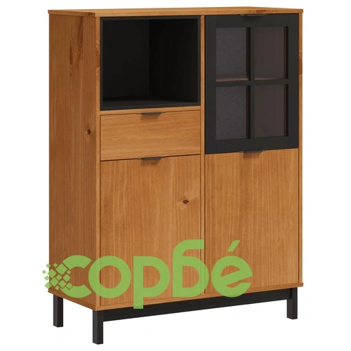 Висок шкаф със стъклени вратички FLAM 92x40x122,5 см бор масив ➤ топ цена ➤ sorbe.bg