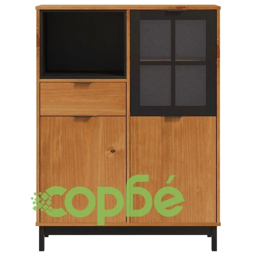 Висок шкаф със стъклени вратички FLAM 92x40x122,5 см бор масив ➤ топ цена ➤ sorbe.bg