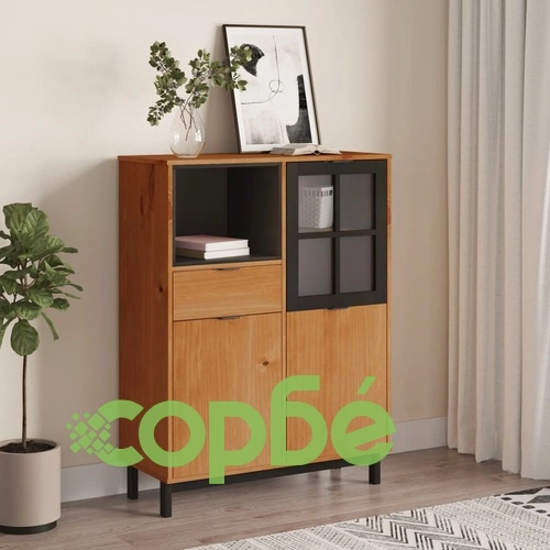 Висок шкаф със стъклени вратички FLAM 92x40x122,5 см бор масив ➤ топ цена ➤ sorbe.bg