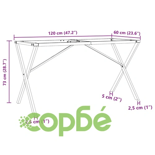 Крака за трапезна маса, X-рамка, 120x60x73 см, стомана ➤ топ цена ➤ sorbe.bg