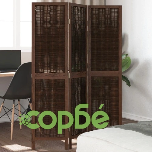 Разделител за стая, 3 панела, тъмнокафяв, дърво пауловния масив ➤ топ цена ➤ sorbe.bg