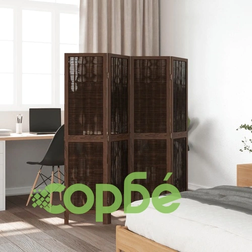 Разделител за стая, 4 панела, тъмнокафяв, дърво пауловния масив ➤ топ цена ➤ sorbe.bg