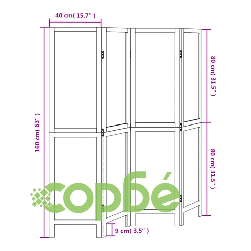 Разделител за стая, 4 панела, тъмнокафяв, дърво пауловния масив ➤ топ цена ➤ sorbe.bg